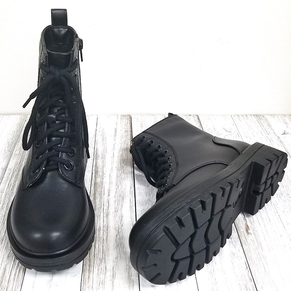 Women's Black Combat Boots - Lace-Up Moto Platform - Picture 5 of 5